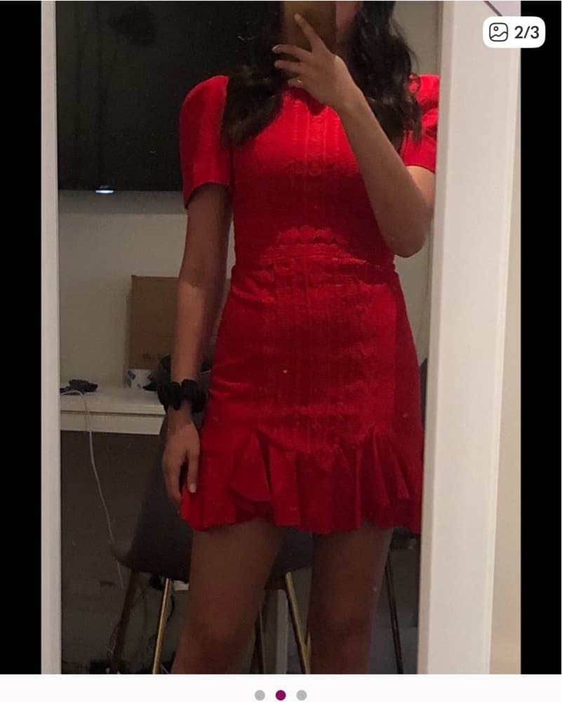 Red Ruffle Hem Mini Dress - Image 2