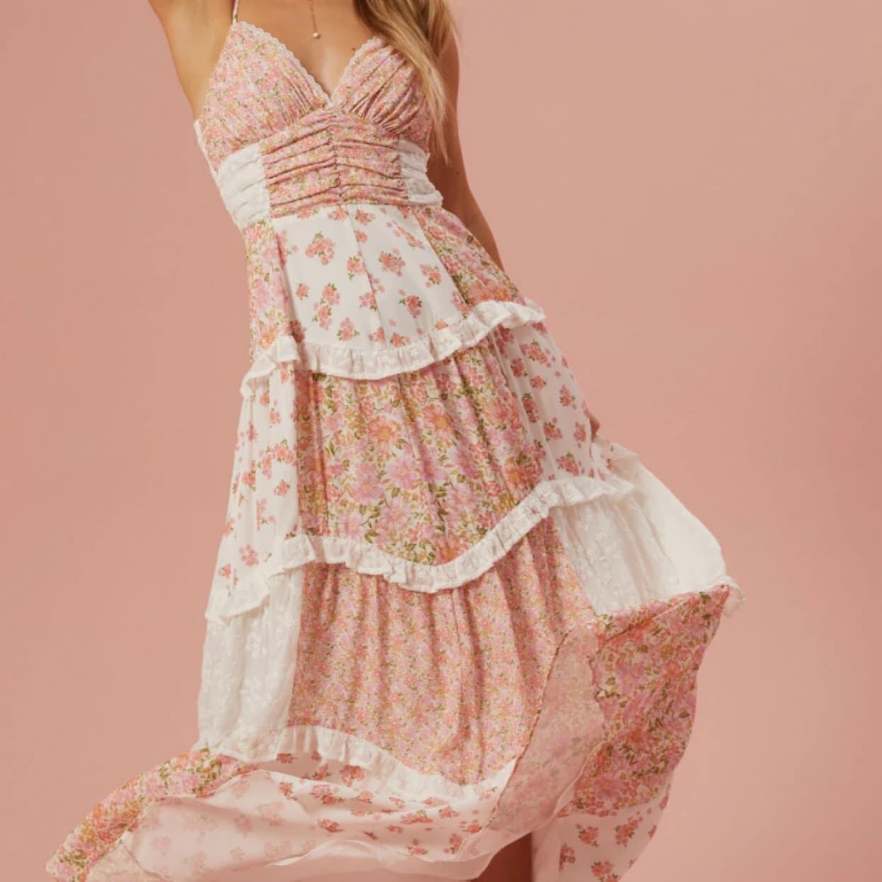  Aderny Patchwork Floral Maxi Dress - Image 1