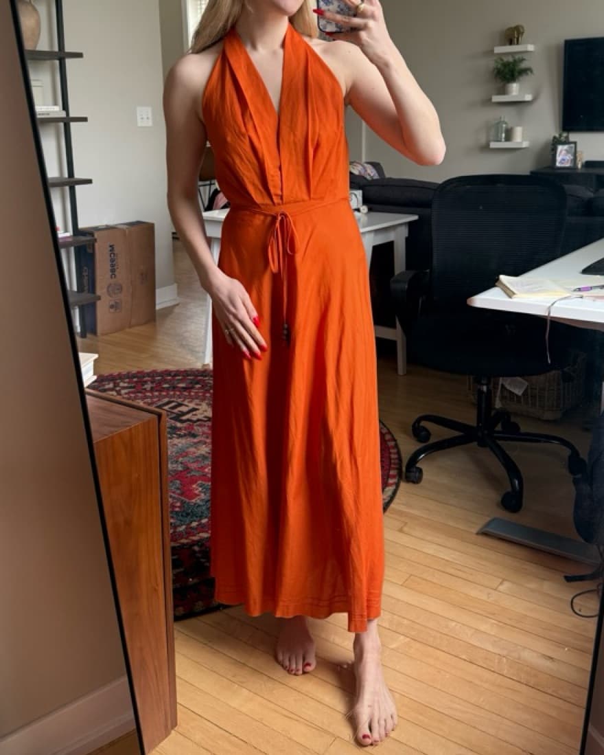 Orange Linen Halter Maxi Dress - Image 2