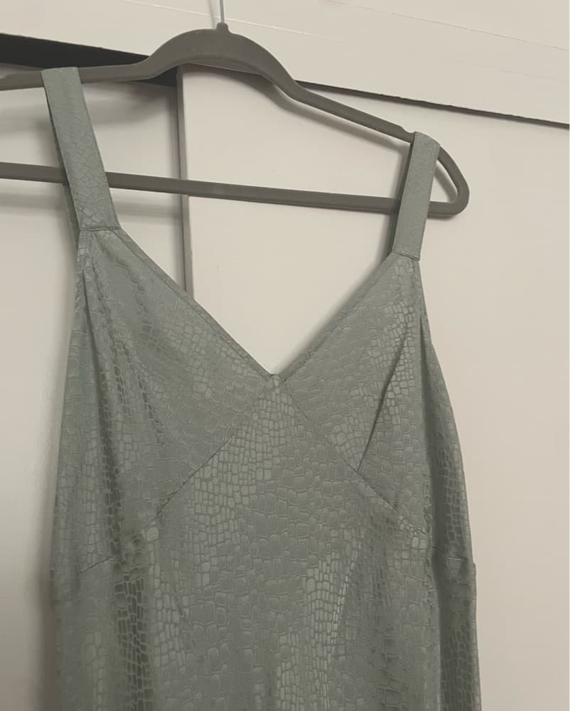 Sage Green Silk Wedding Guest Dress  - Image 6