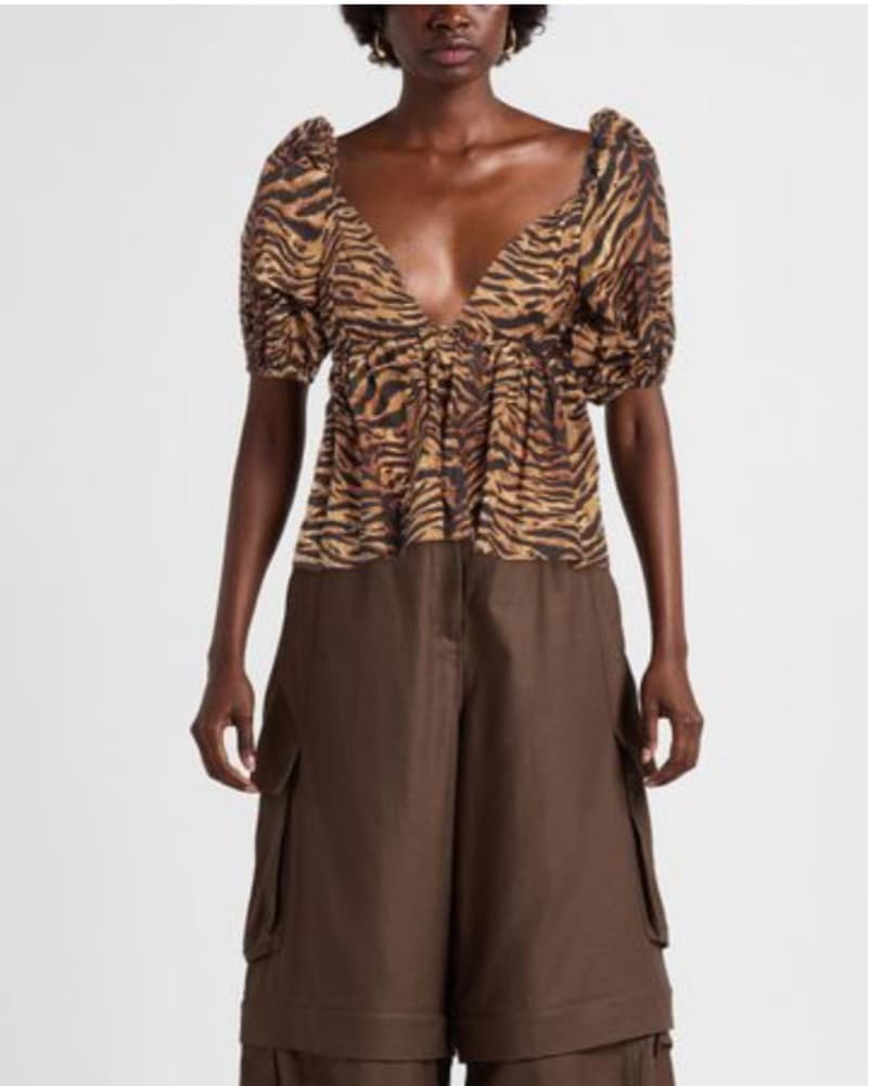 Ganni Tiger-print Pufff Sleeve Blouse  - Image 3