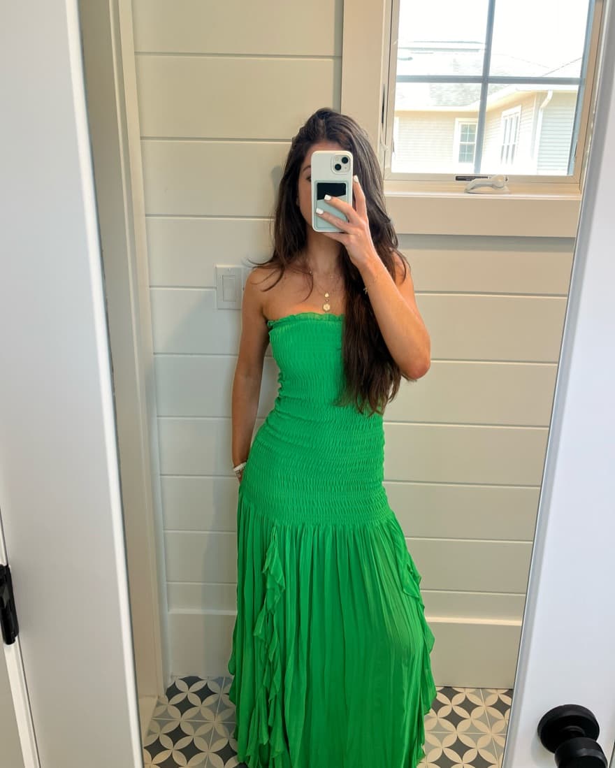 Green Line & Dot Strapless Maxi Dress - Image 1