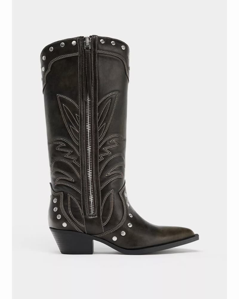 Dark Brown Studded Cowboy Boots - Image 2