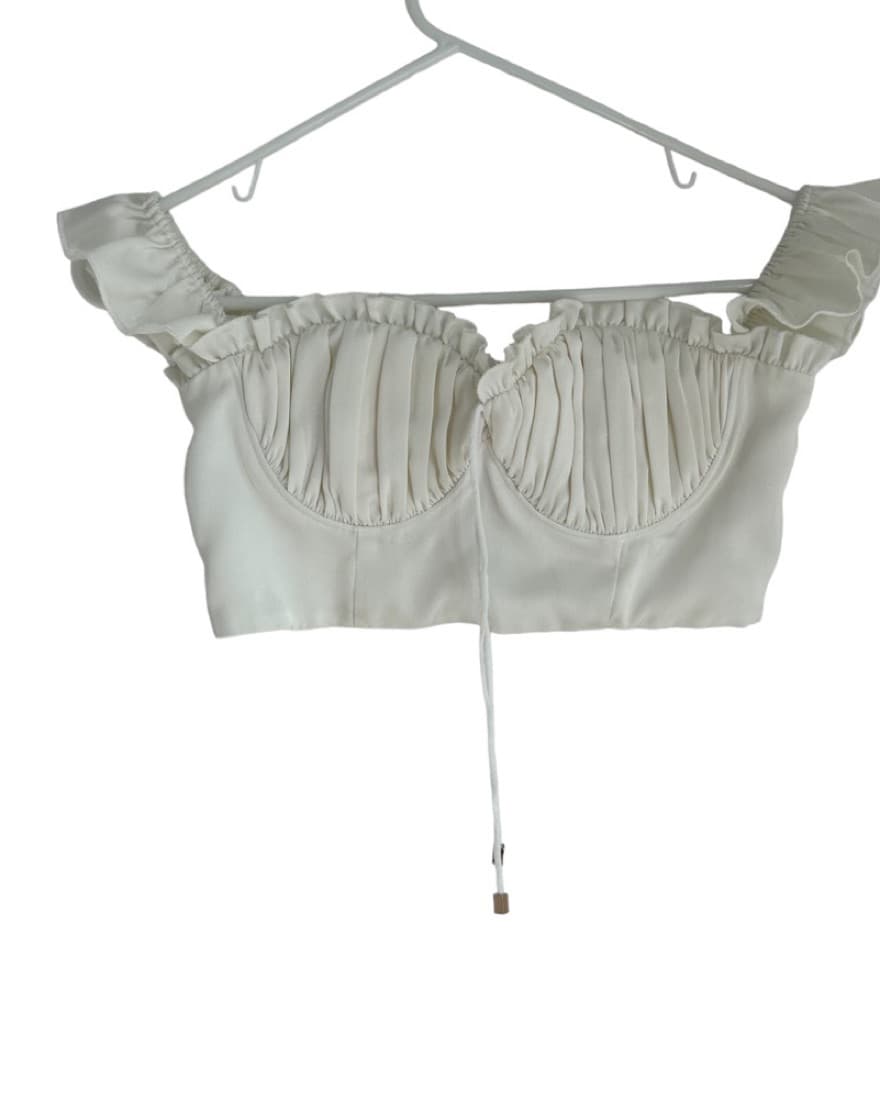 White Ruched Off-Shoulder Crop Top - Image 3