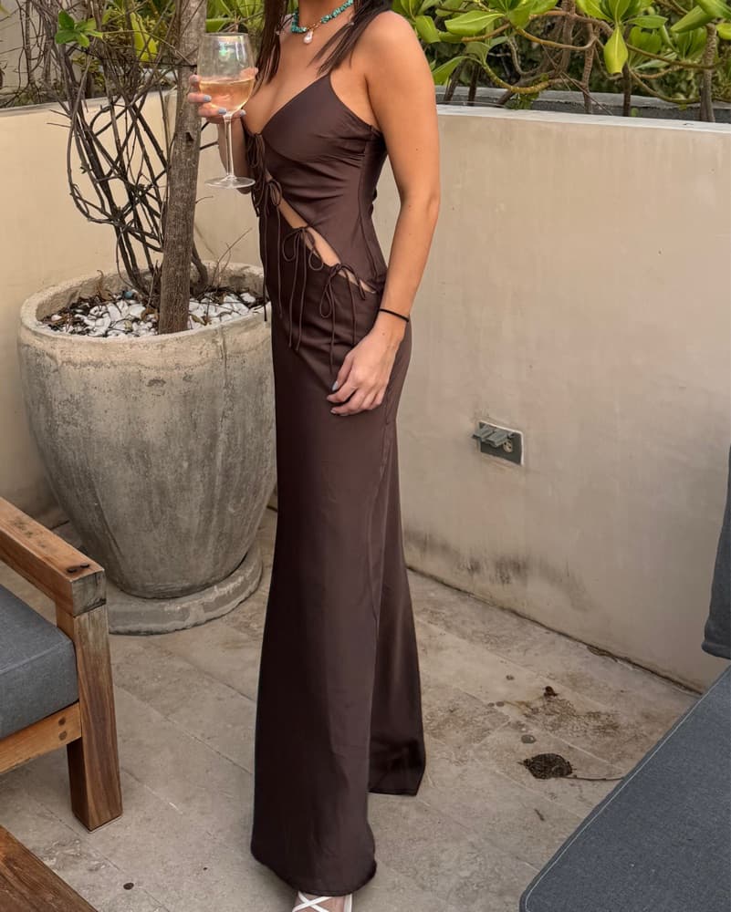 Satin Chocolate Lioness Maxi Dress - Image 2