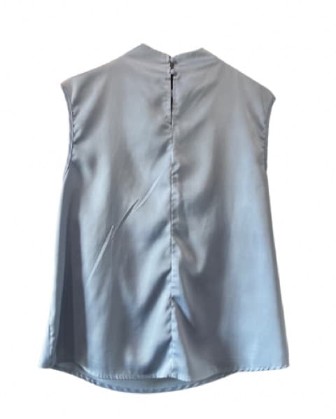 Elegant Blue Sleeveless Draped Blouse - Image 4