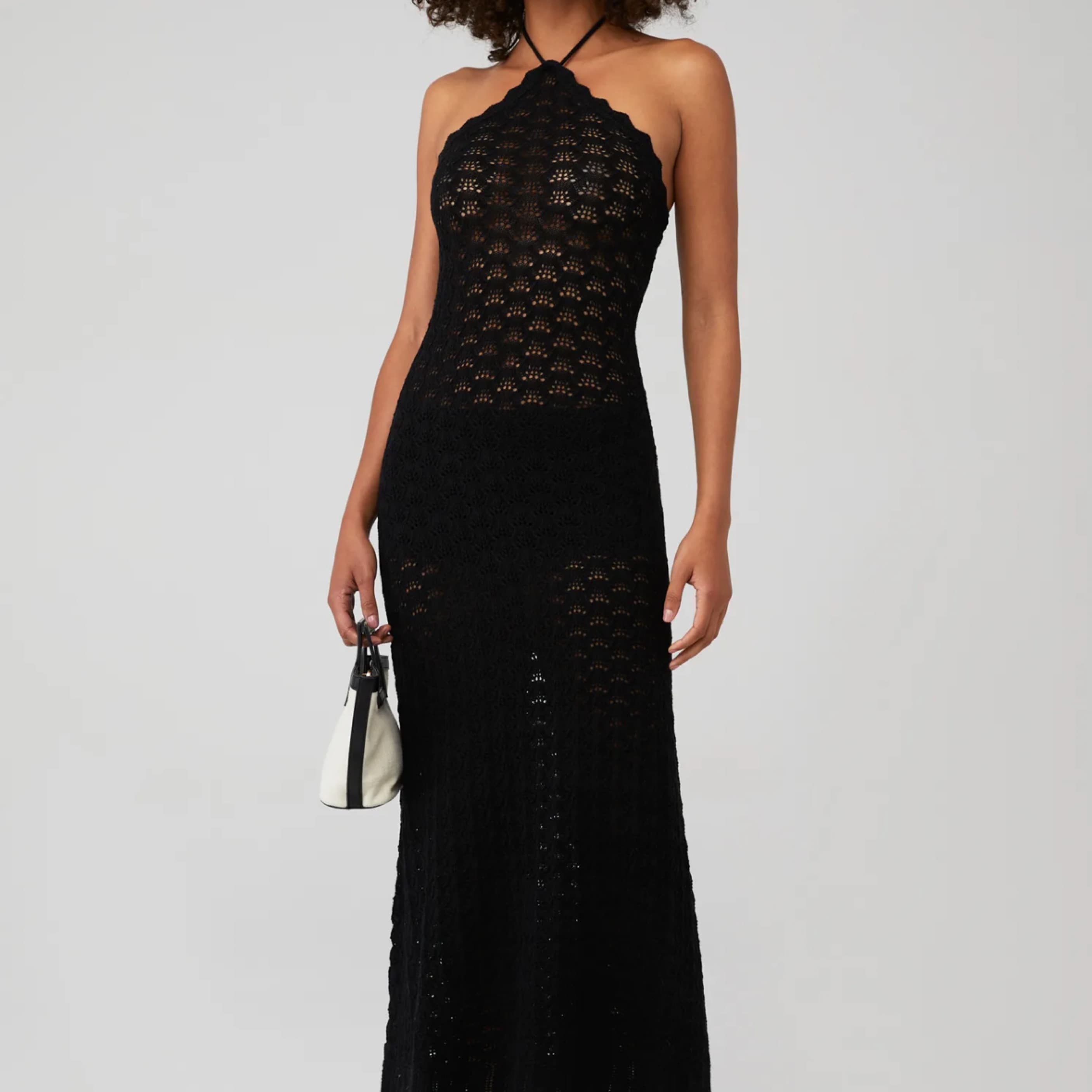 Black Halter Crochet Dress - Image 1