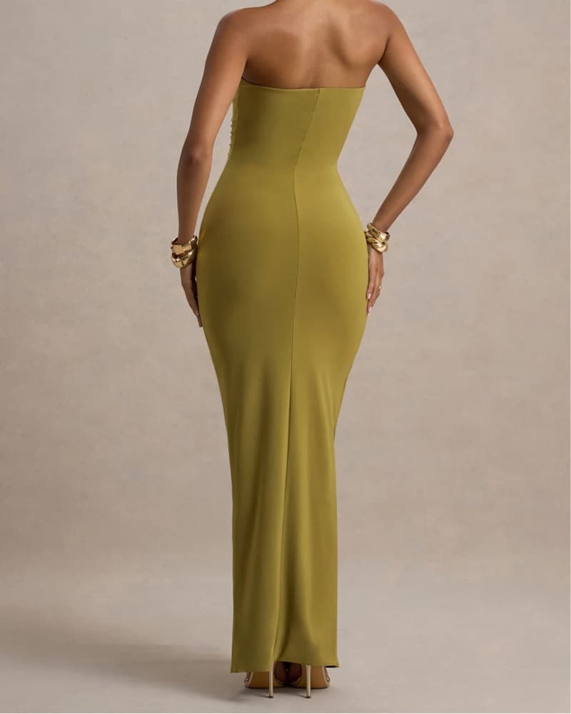 Olive Ruched Wrap Maxi Dress - Image 3