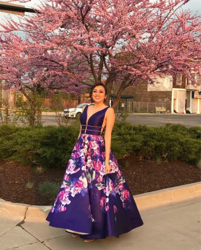 Royal Purple Floral Prom Dress - Image 6