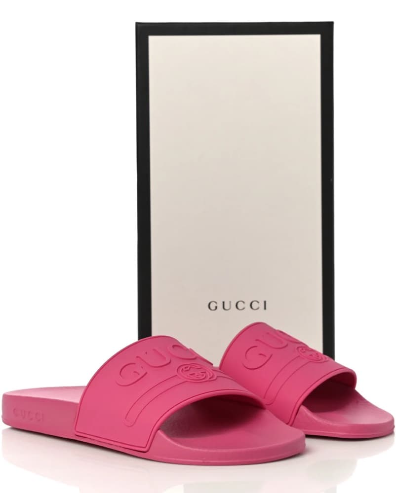Gucci Pink Signature Pool Slide Sandals - Image 1
