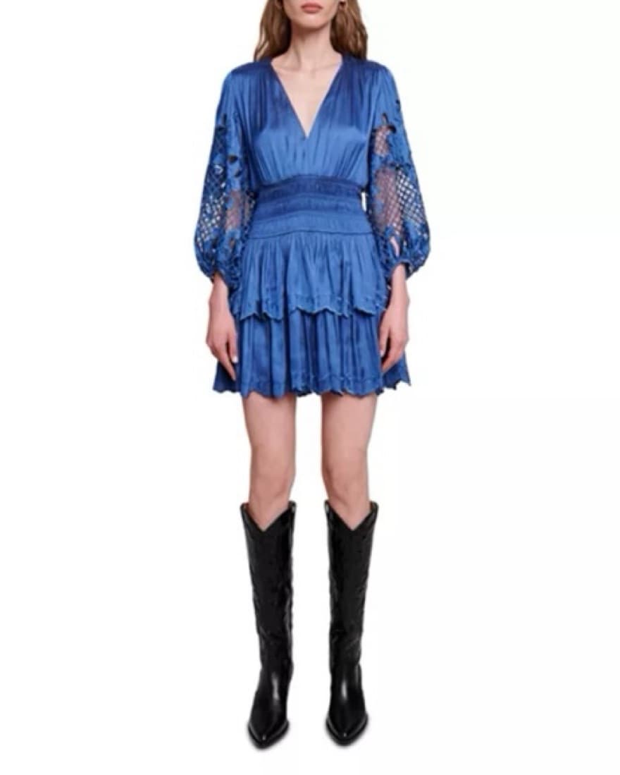 Maje lace balloon sleeve blue dress - Image 1