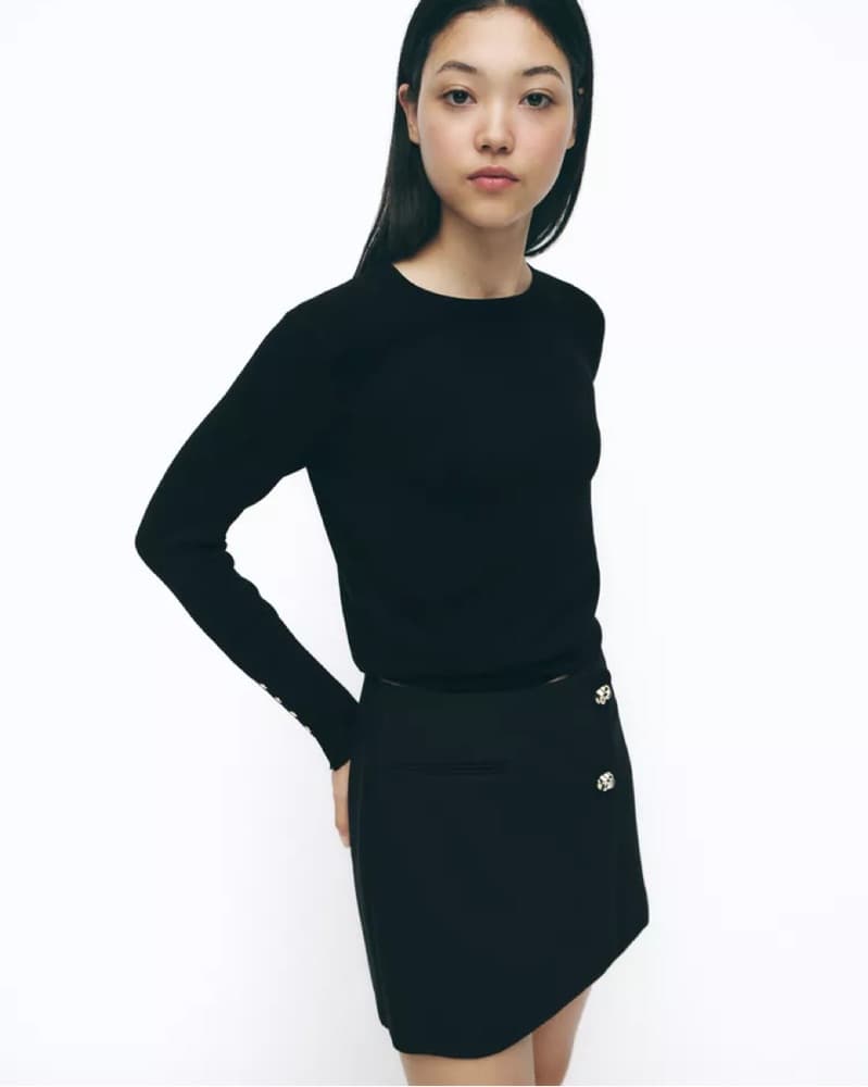 Chic Black Tailored Skort W/ Gold Button - Image 2