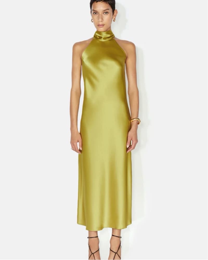 Galvan London Yellow Satin Halter Dress - Image 2