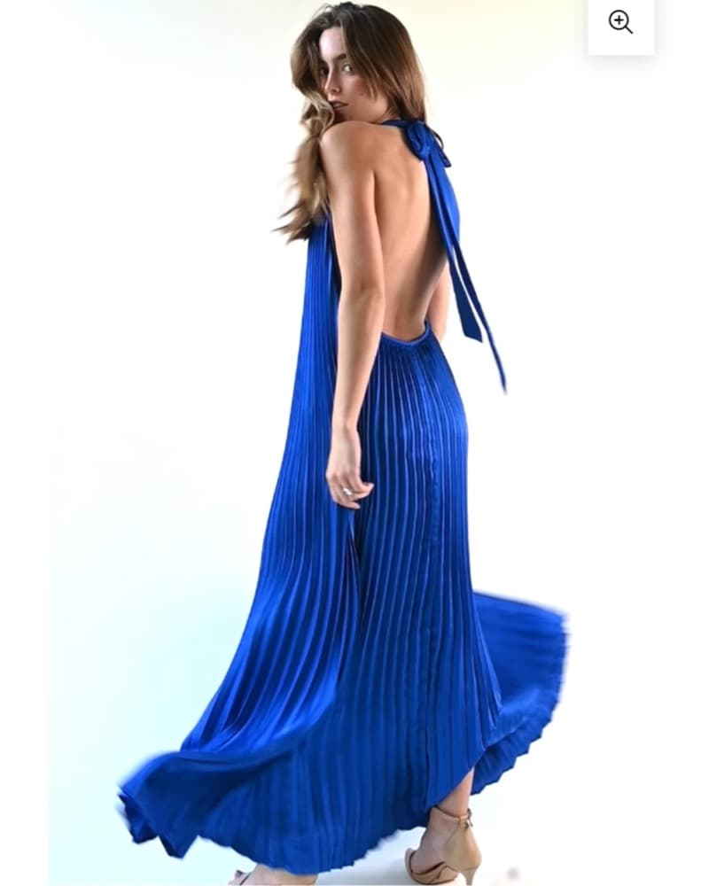 Royal Blue Pleated Maxi Dress - Image 3