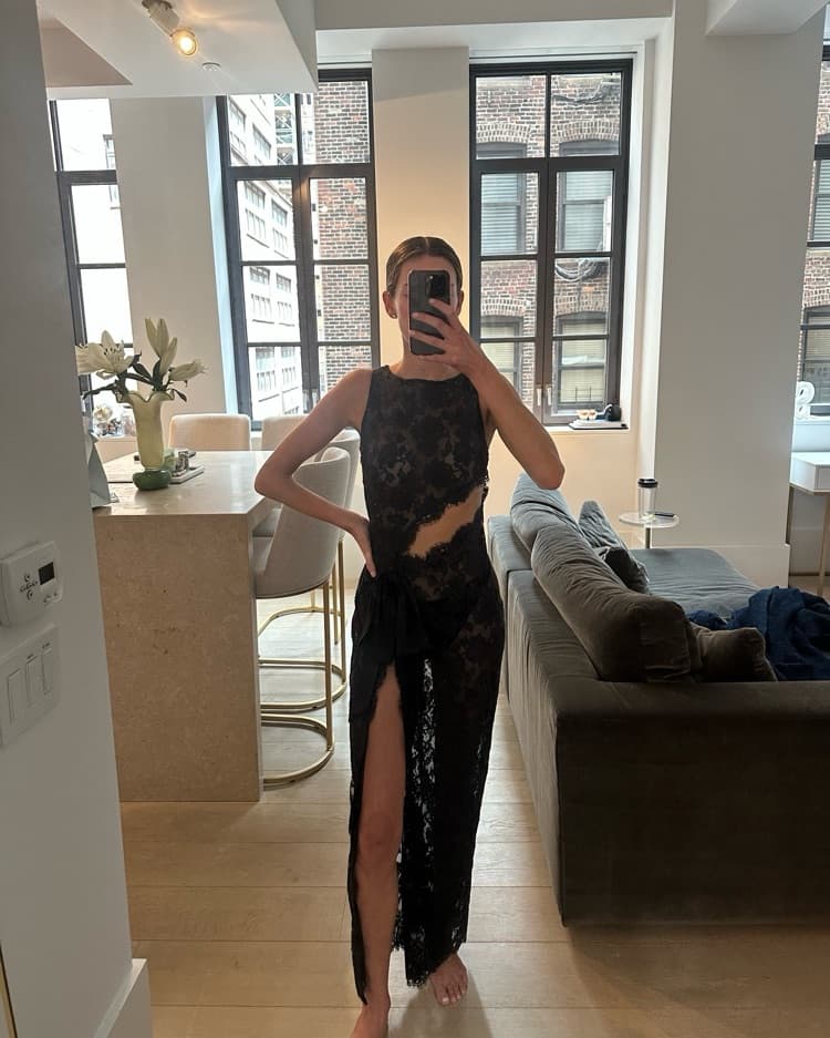 Angela Black Lace Midi Dress - Image 1