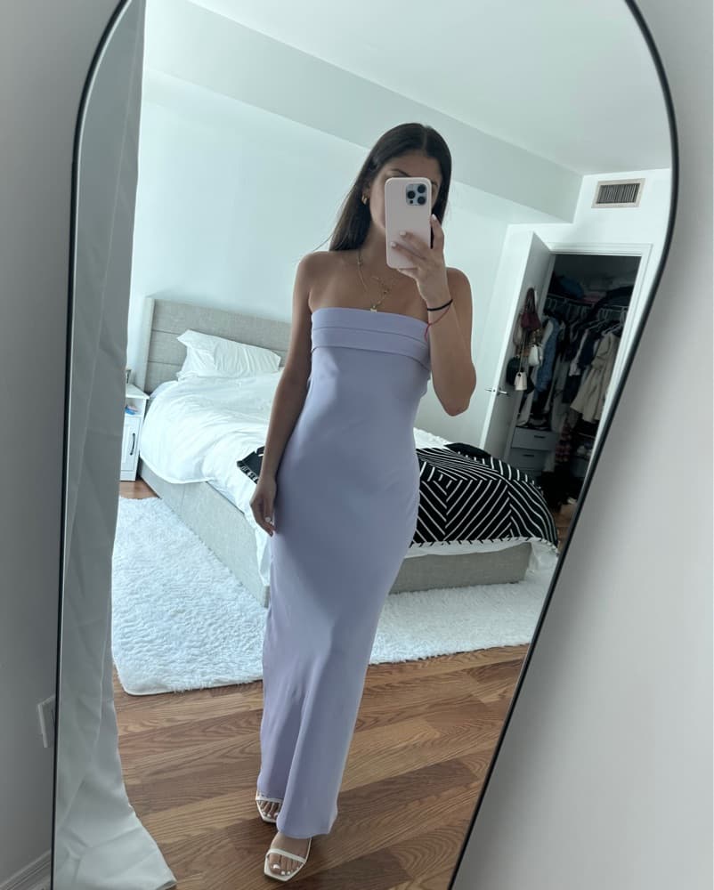 Elegant Strapless Lavender Maxi Dress - Image 1