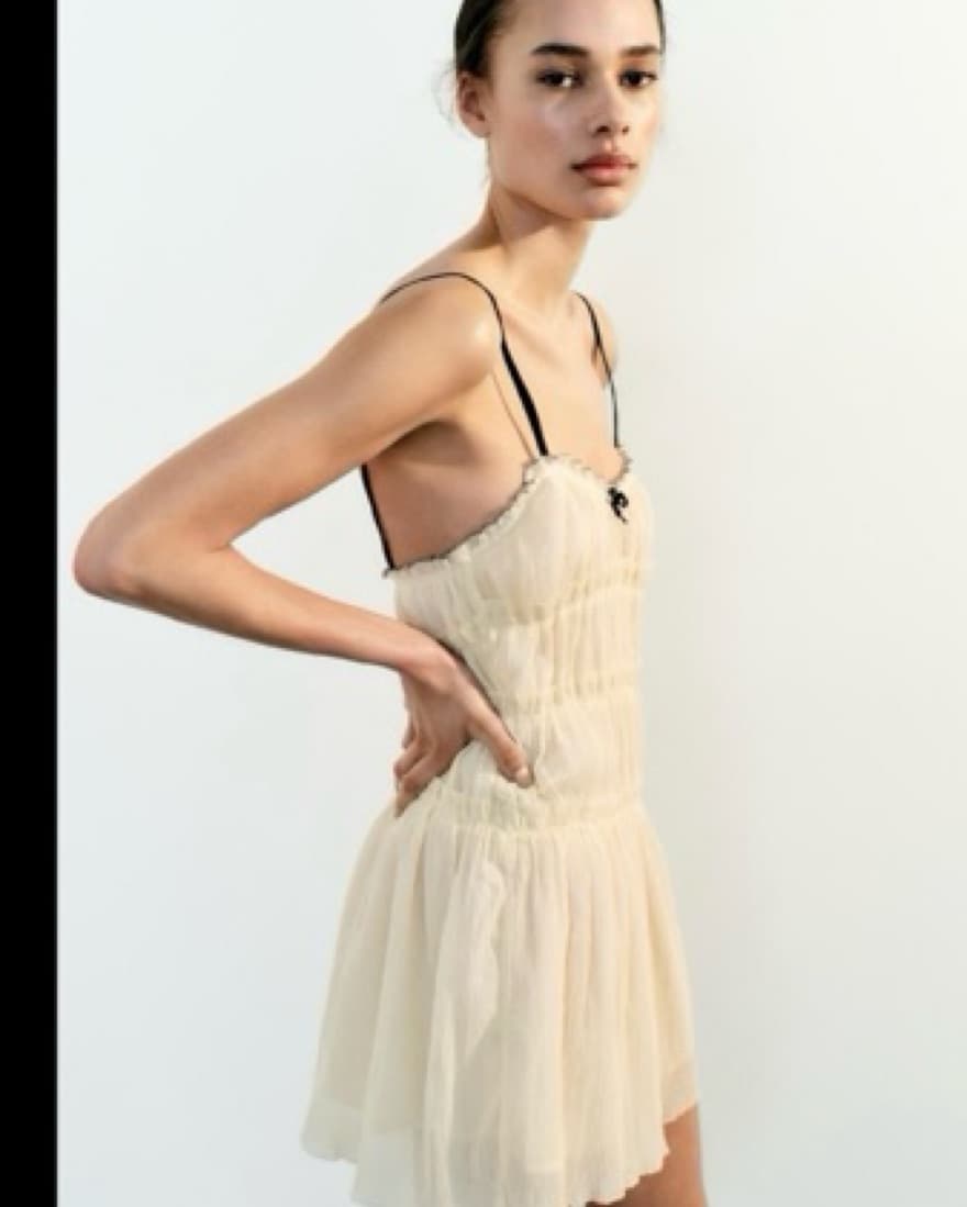 Zara Little Bow Textured Mini Dress - Image 3