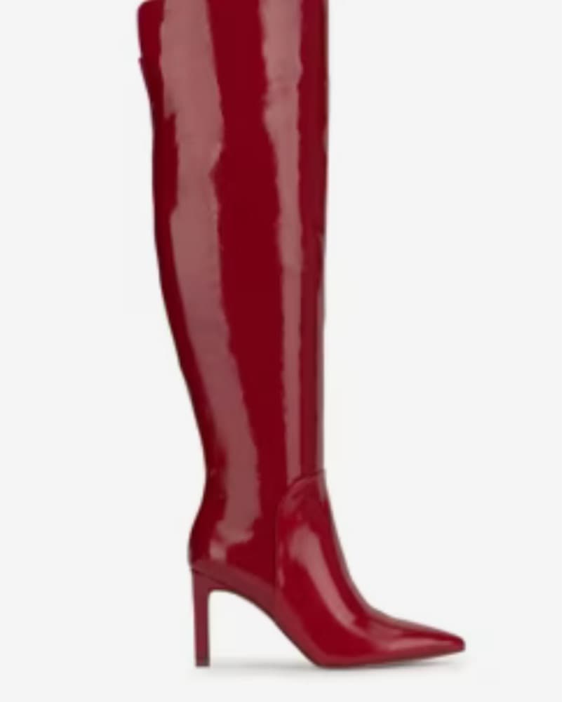 Striking Red Patent Leather Knee-High Boots - Image 3