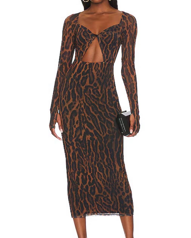 AFRM Leopard Cutout Midi Dress - Image 1