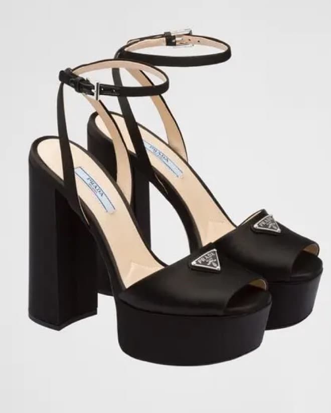 Prada 135 mm Black Satin Platform Heels  - Image 1