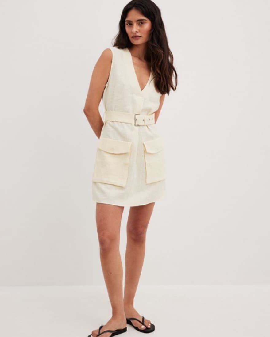 NA-KD Linen Blend Cargo Dress - Image 1