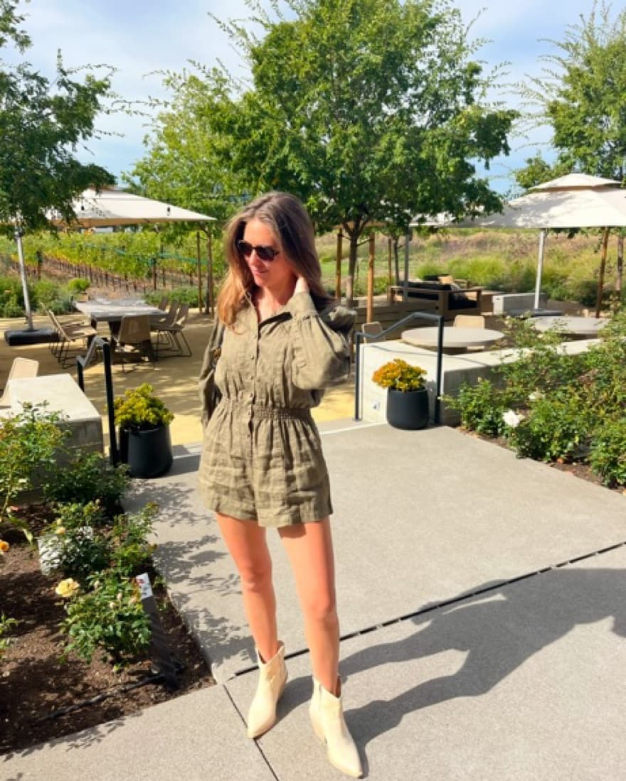 We Wore What Green Linen Romper - Image 2