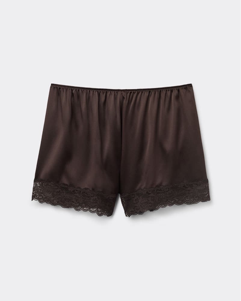 Dark Brown 100% Silk Lace Trimmed Short - Image 1