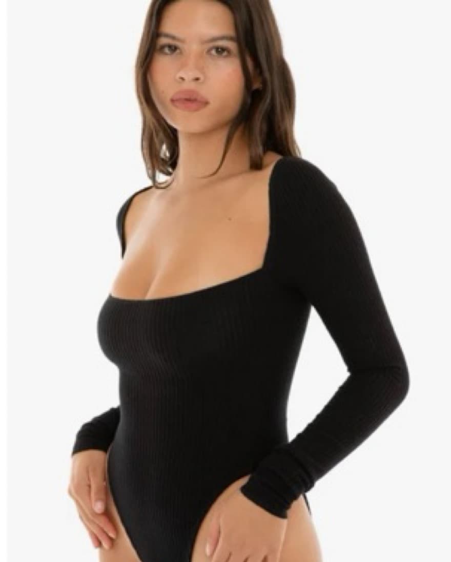 Black Ribbed Are You Am I Bodysuit  - Image 1
