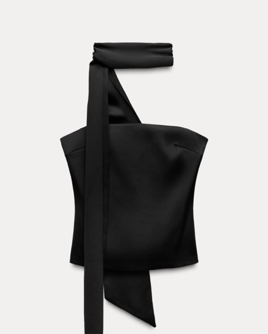 Black Satin Top W/ Scarf - Image 2
