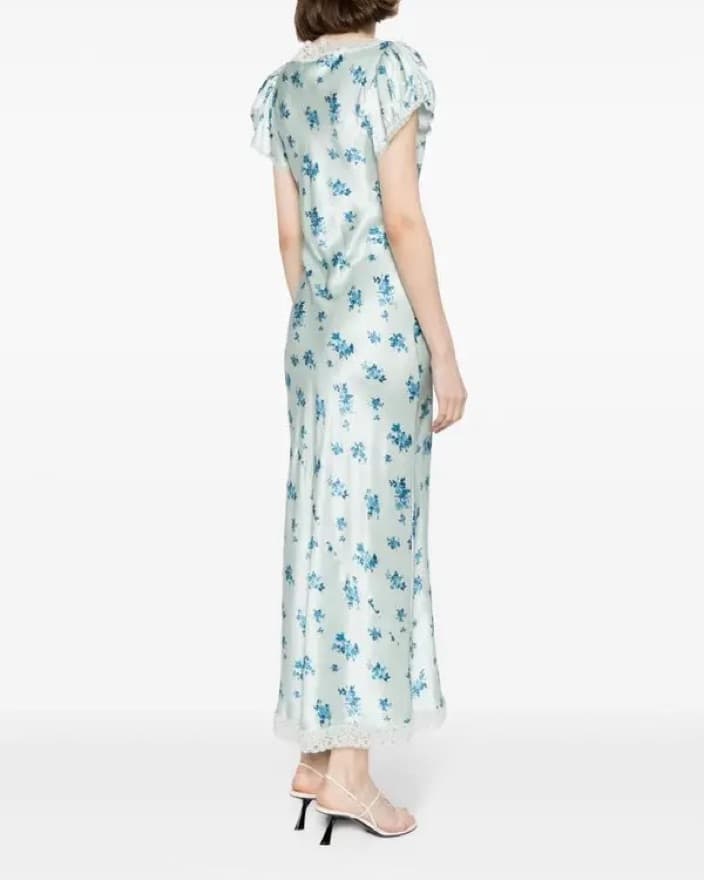Blue Silk Floral Reformation Dress  - Image 4
