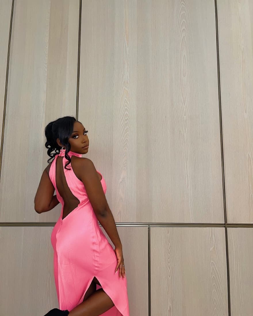 Meshiki Pink Satin Long Dress - Image 1