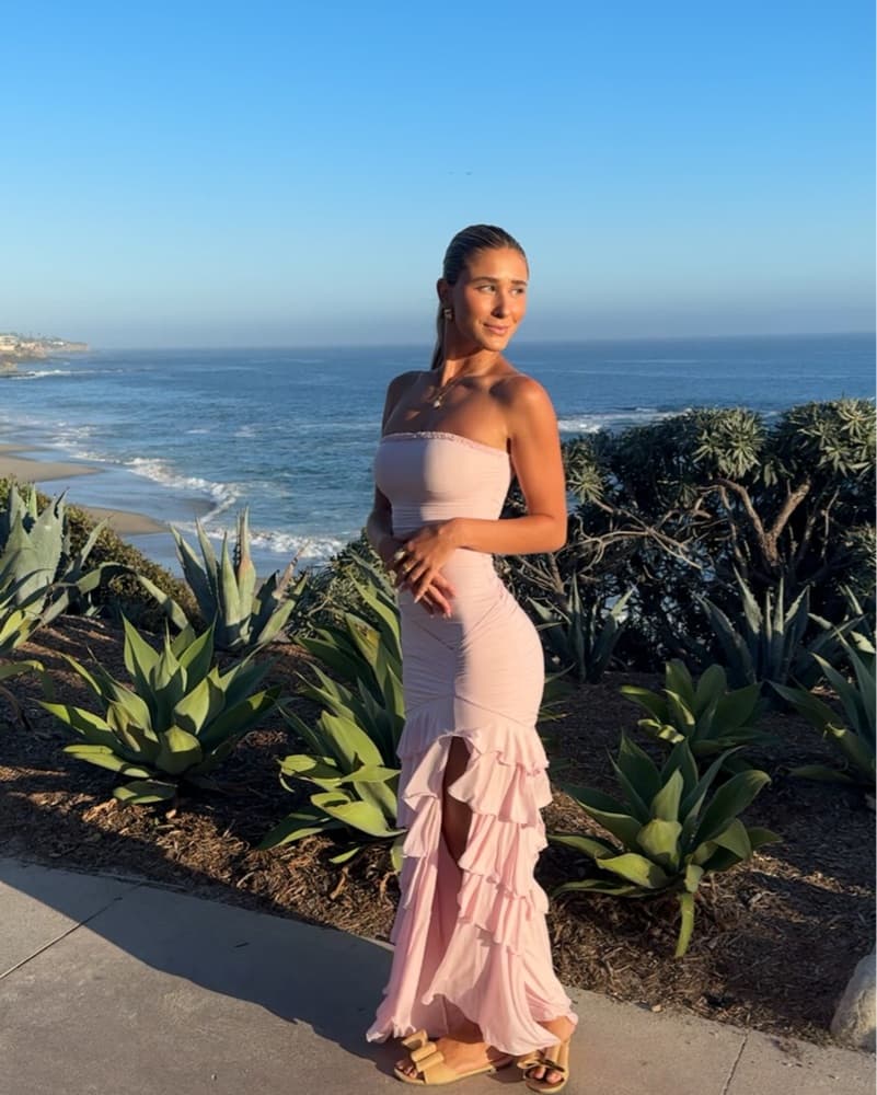 Strapless Pink Ruffle Strapless Gown  - Image 2