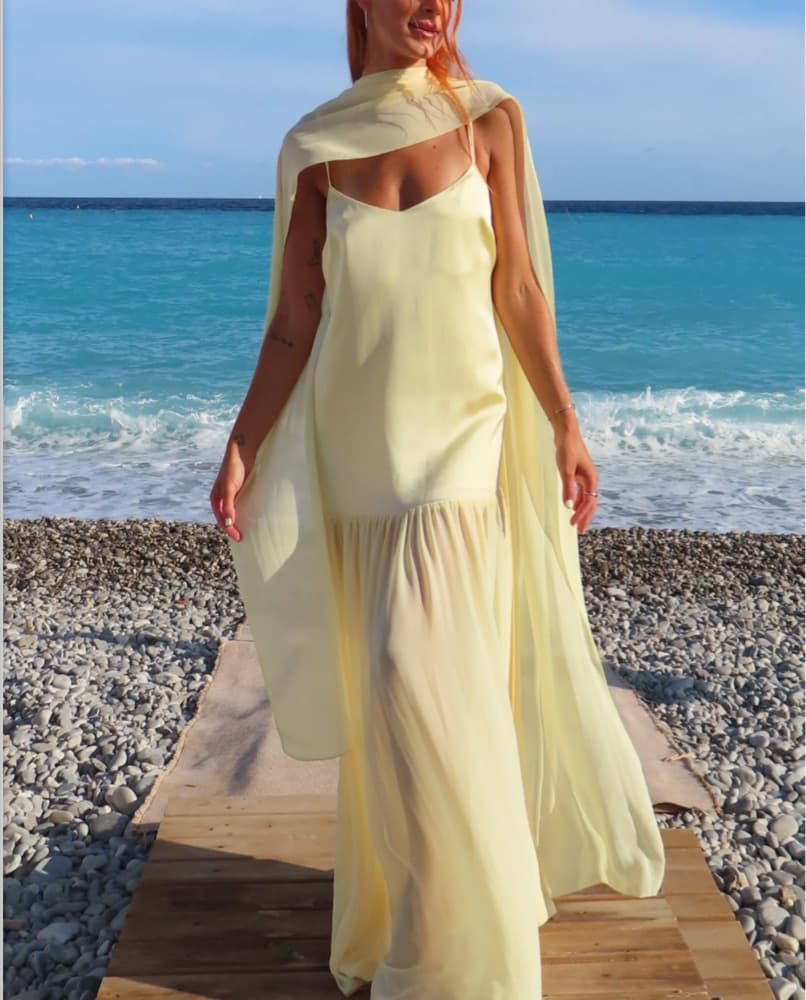 Yellow Maxi Dress With Scarf  - Image 1