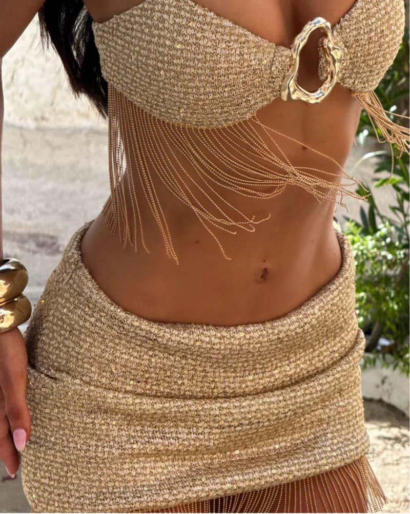 OC Gold Beaded Fringe Mini Two Piece  - Image 1