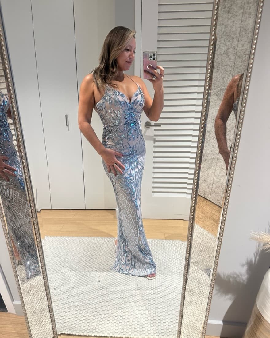 Stunning Silver Blue Sequined Maxi Dress - Image 2