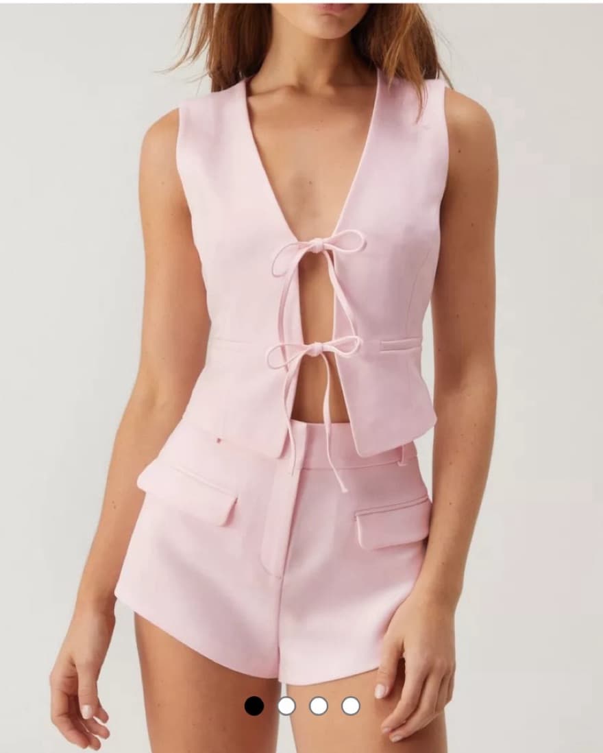 Pink Bow Tie Vest And Short Set - Image 1