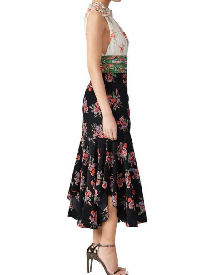 AMUR Floral V Neck Silk Midi Dress - Image 2