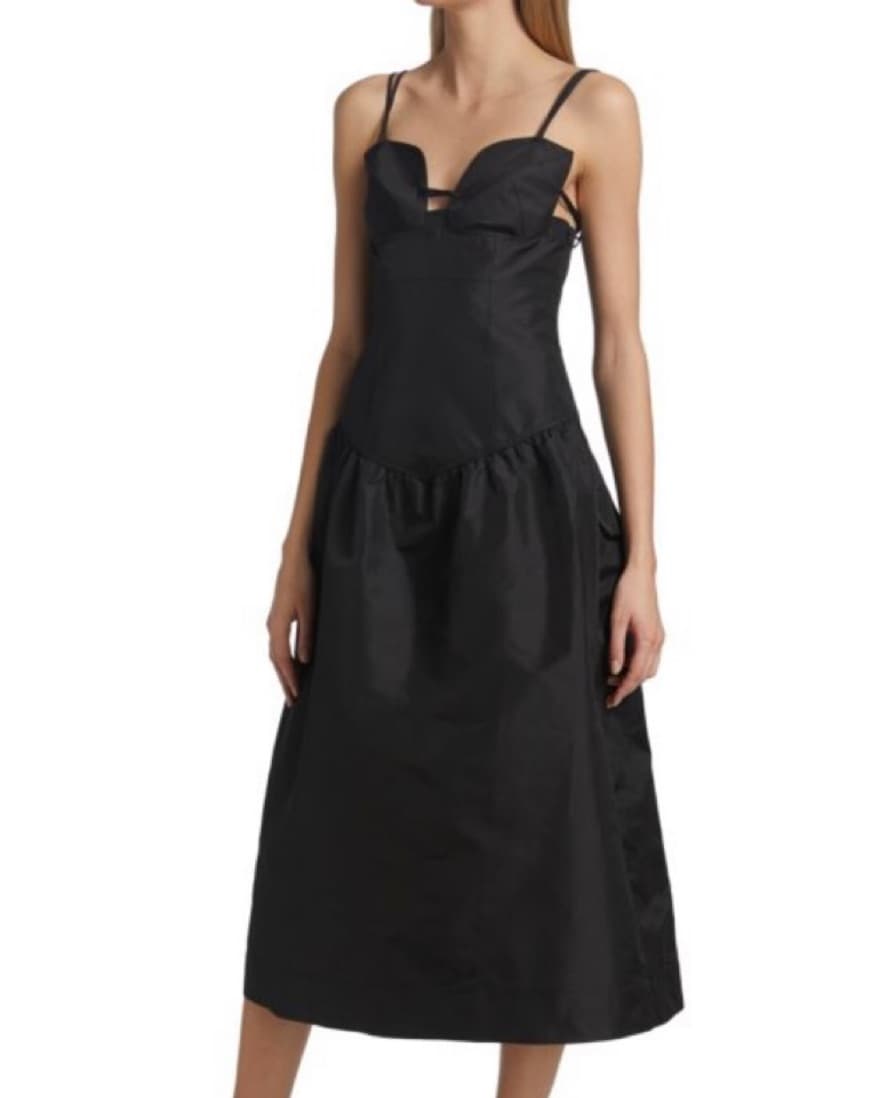 Ganni Black Taffeta Midi Dress - Image 5