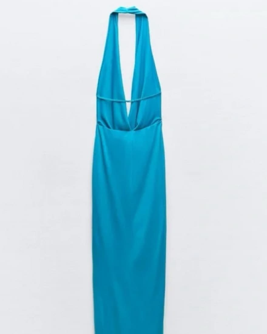 ZARA blue halter neck dress open back - Image 2