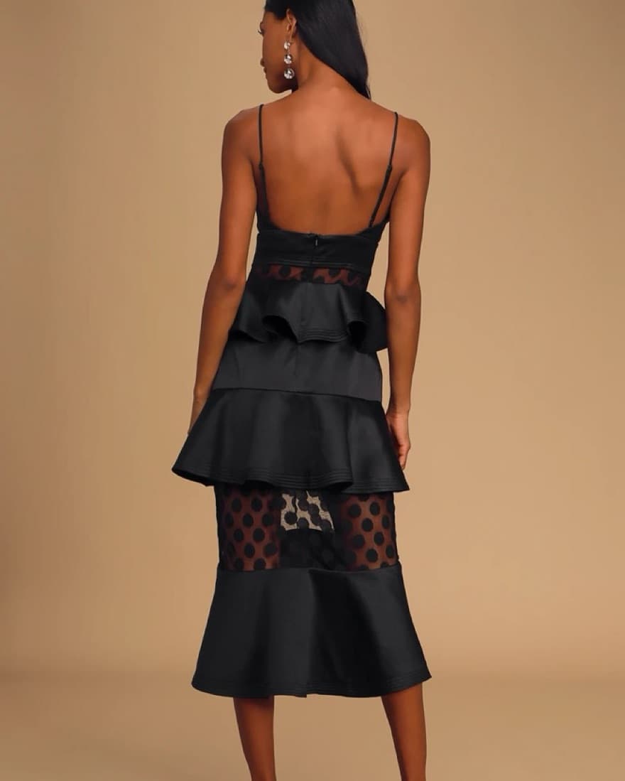 Aleko Black Satin Tiered Midi Dress  - Image 2