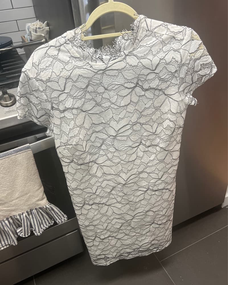 Lace White Dress with Black Detail  - Image 1