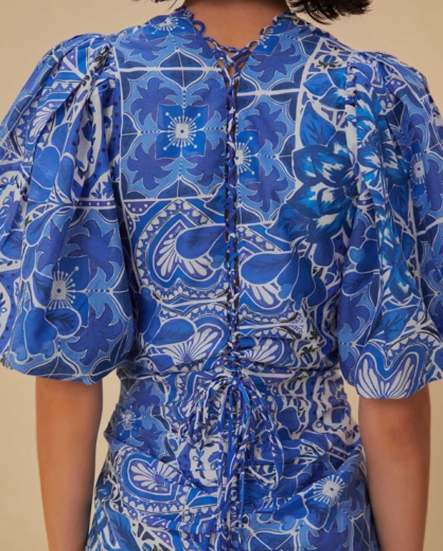 Farm Rio Blue Floral Puff Sleeve Dress - Image 3