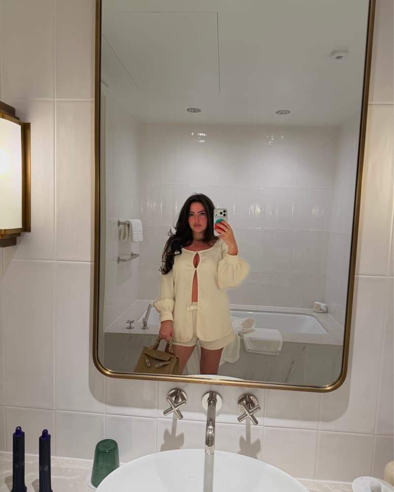 Ivory Satin Two Piece Satin Short Set  - Image 5