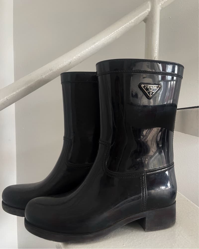 Prada Black Rubber Rain Boots - Size 37 - Image 1