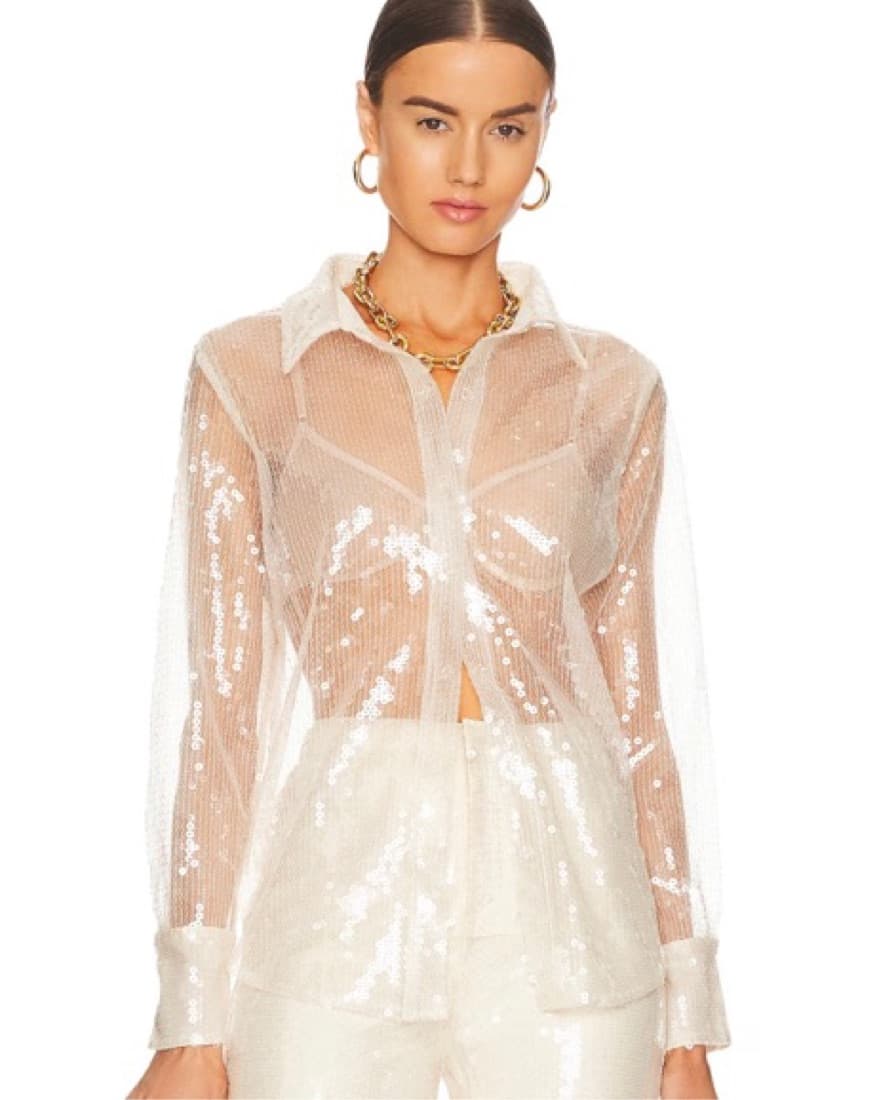 Revolve White Sparkly Top  - Image 1