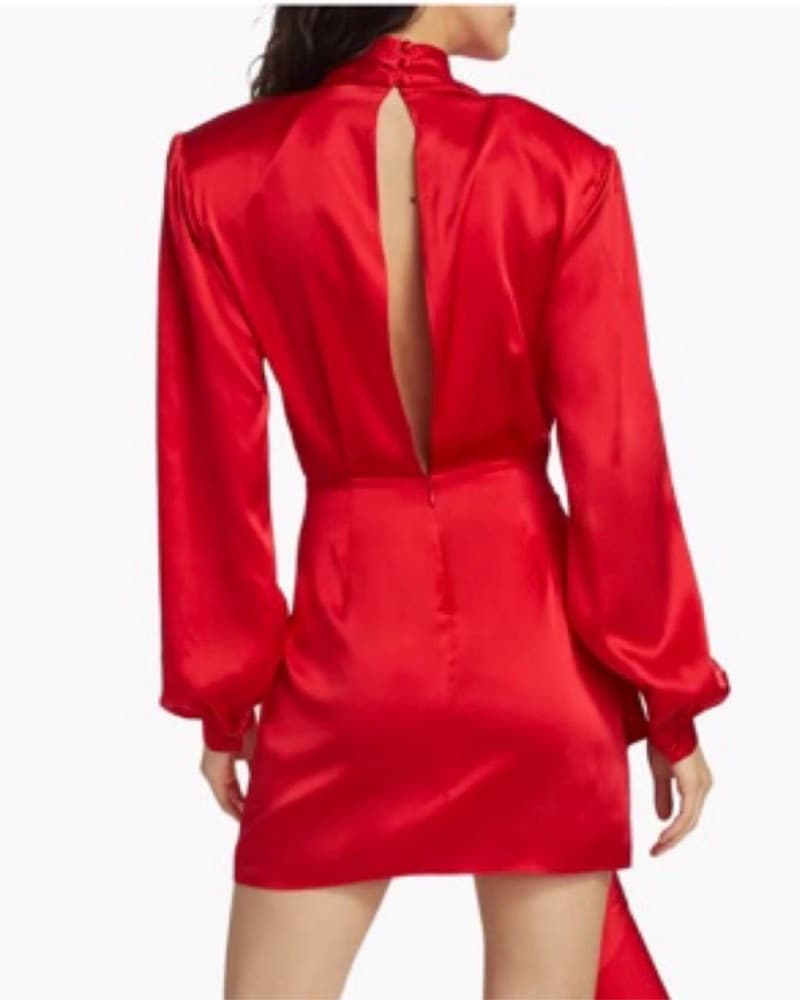 Ronny Kobo red silk dress with flower - Image 3