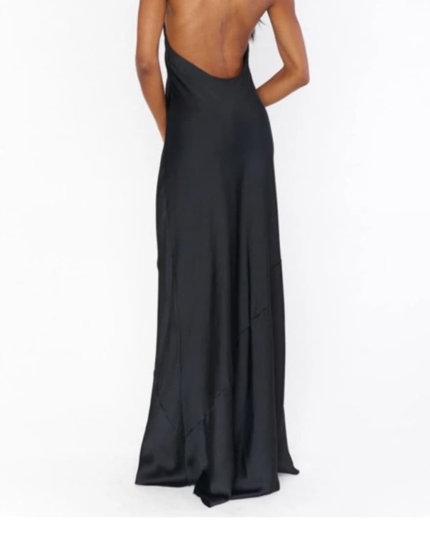 Black Silk Halter Maxi Dress - Image 3