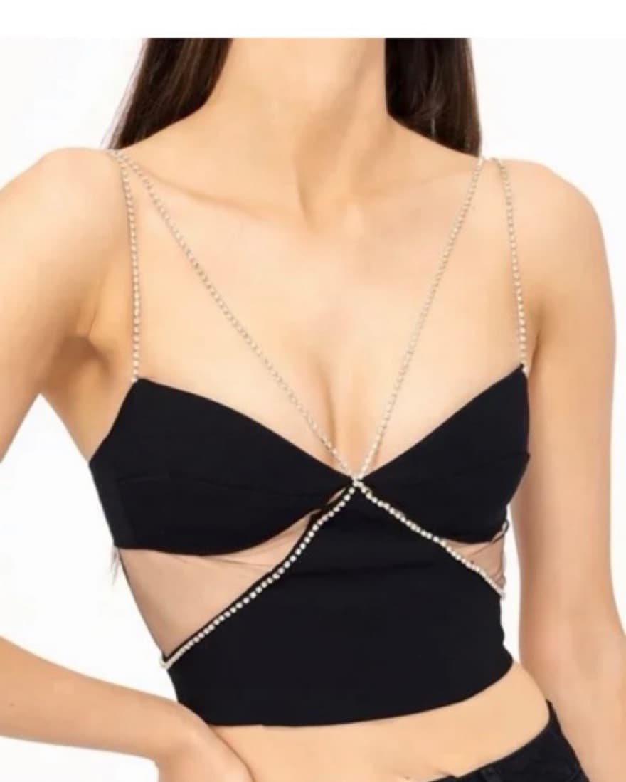 Diamanté Strap Crop Top Heiress Beverly - Image 1