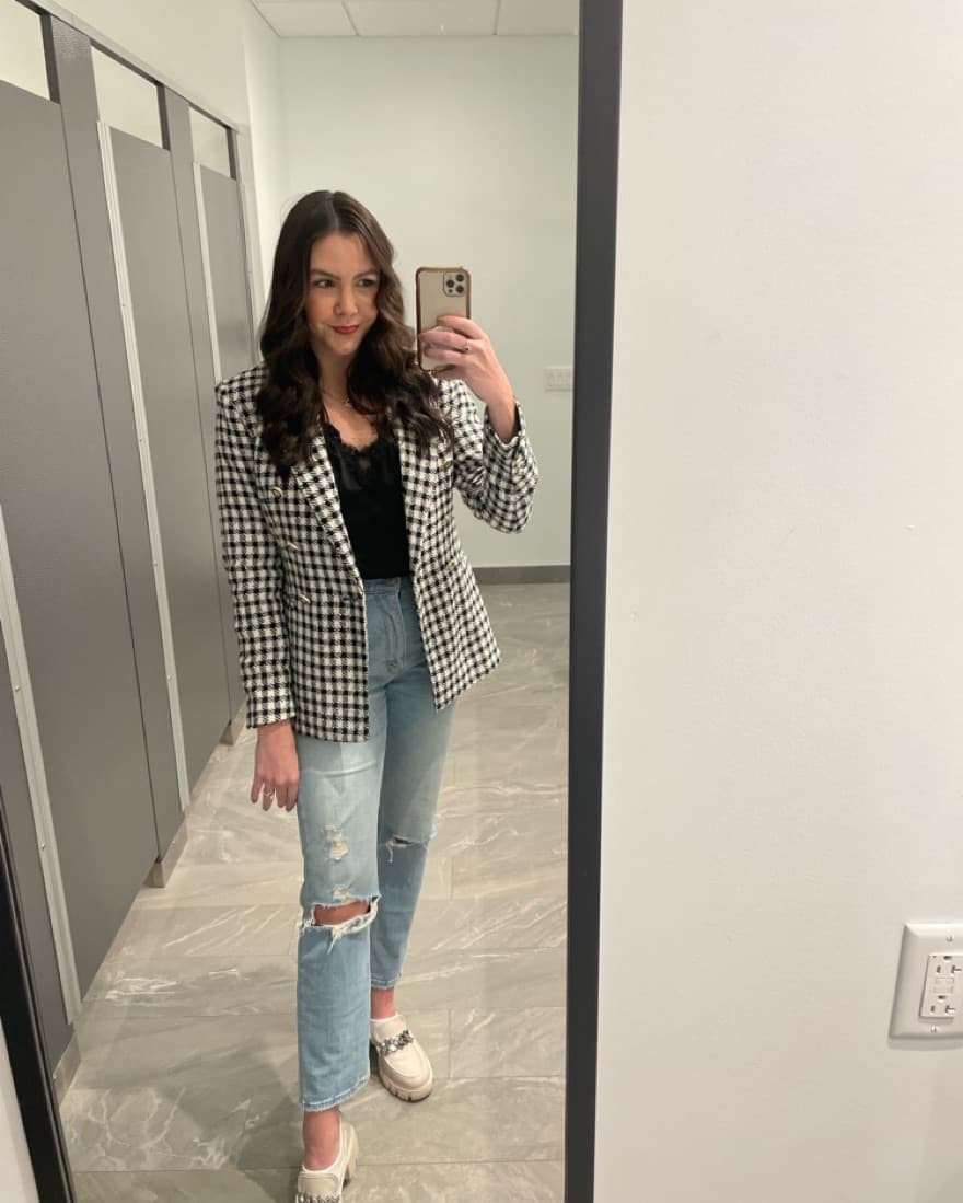 Black And White Check Blazer  - Image 3