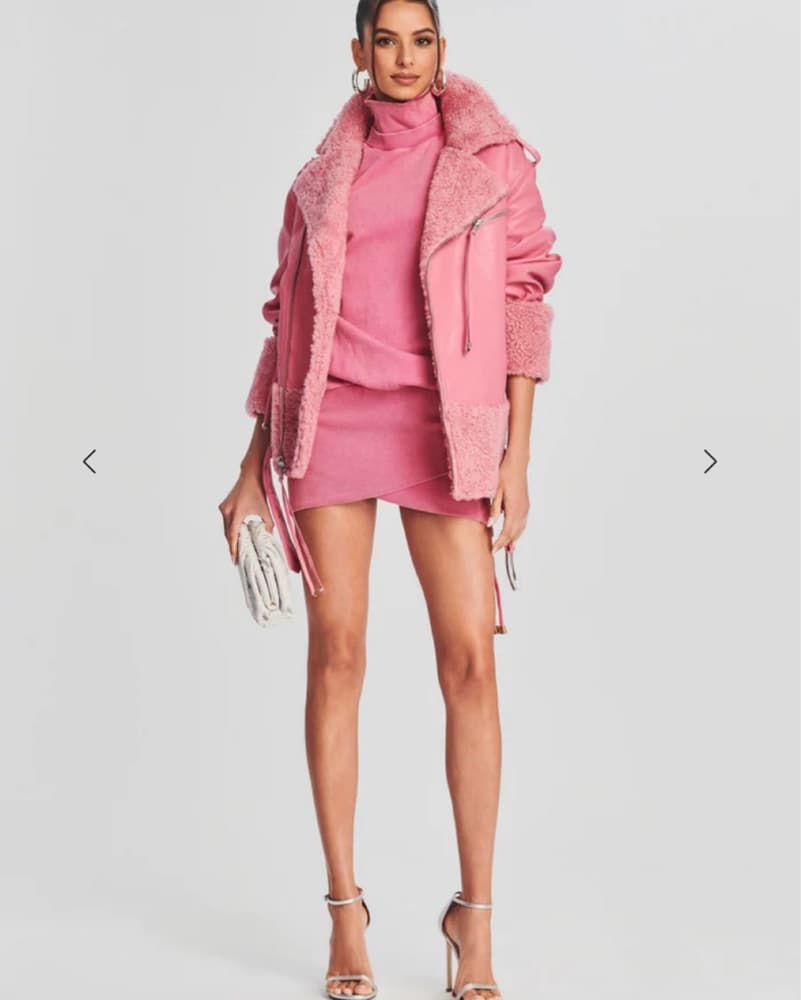 Chic Pink Faux Fur Moto Jacket - Image 2